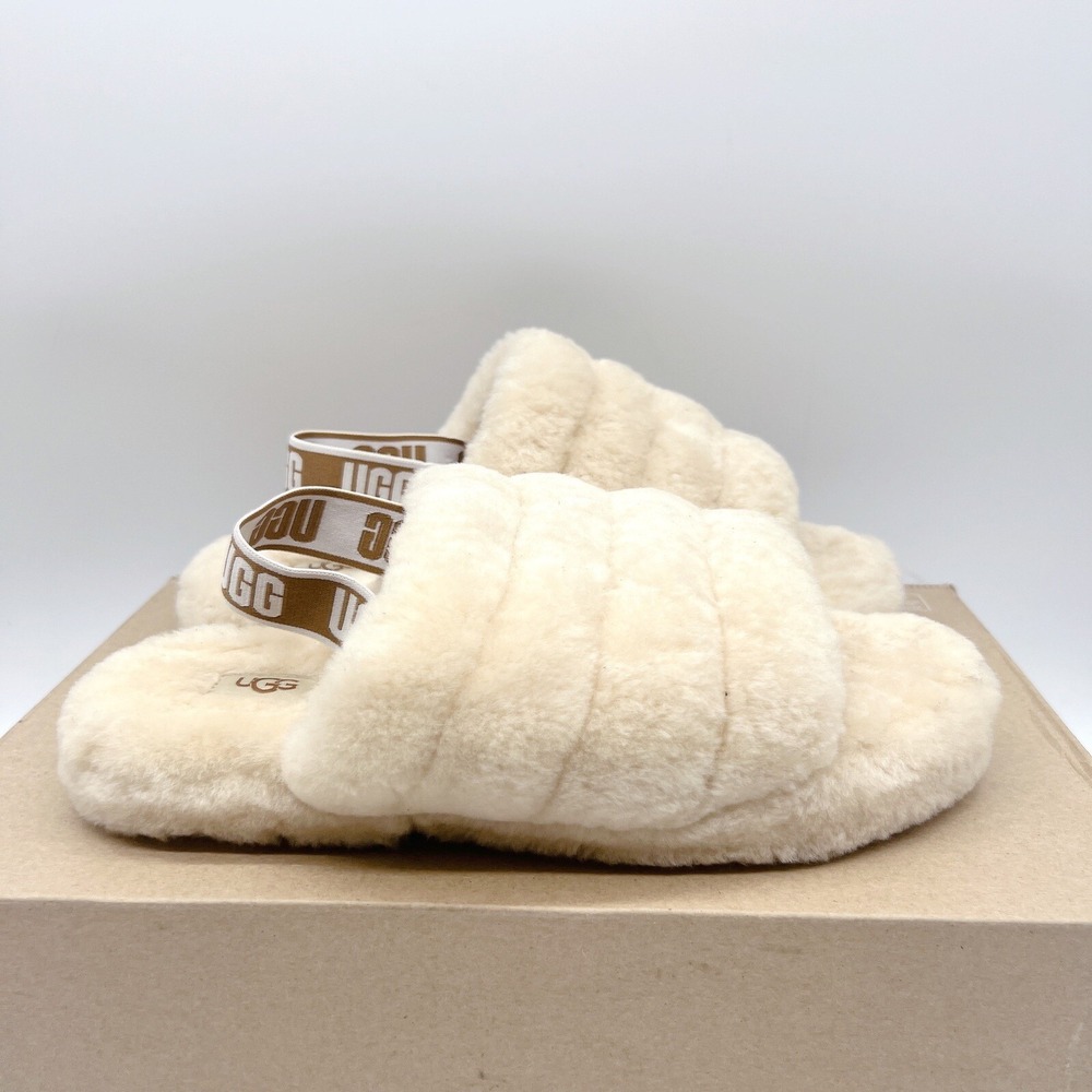 UGG Fluff Yeah Genuine Shearling Platform Slingback Sandal Slide Beige US 6 - Picture 5 of 12